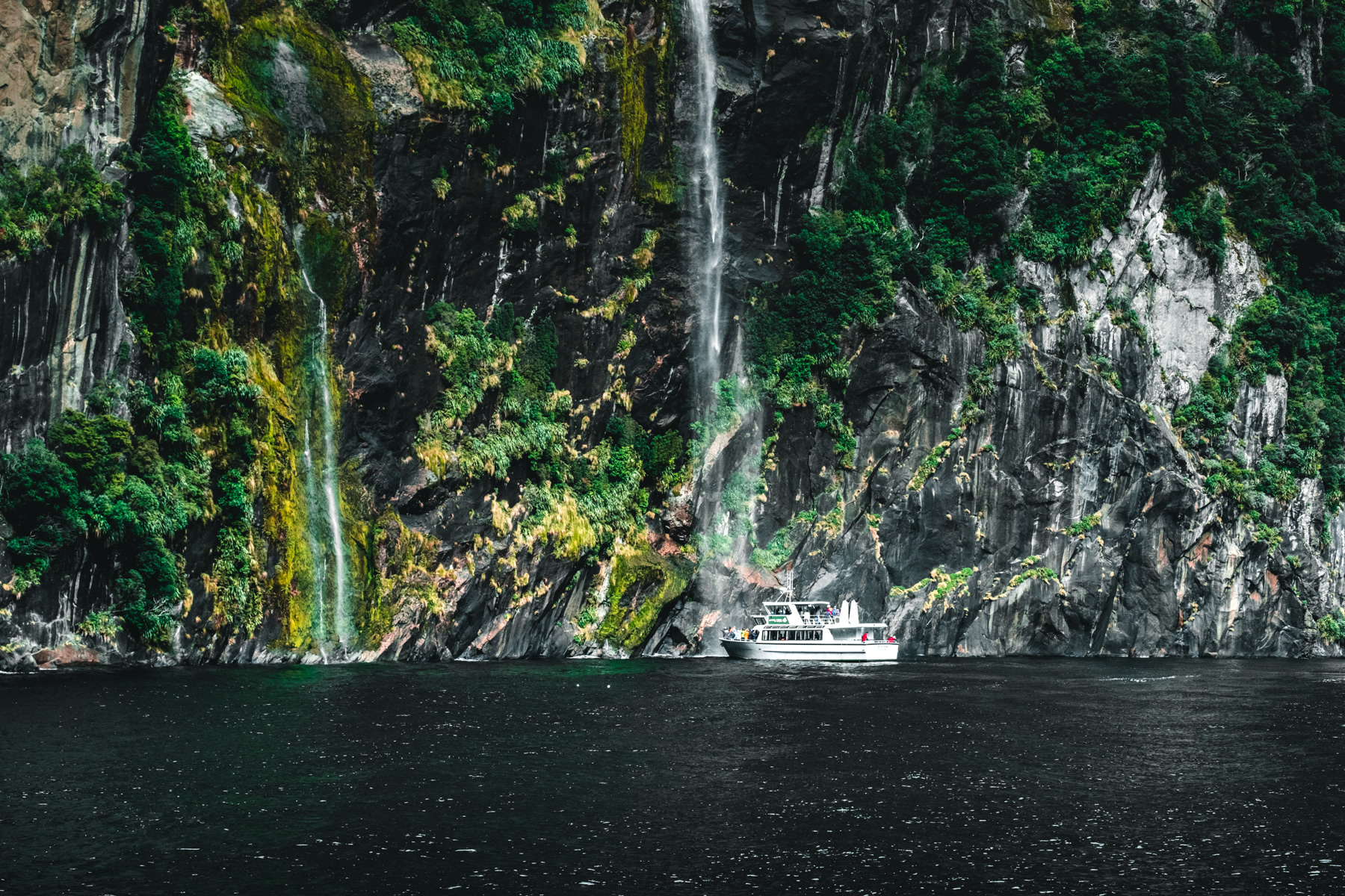 Waterfall, Tour, boat, Milford Sound,