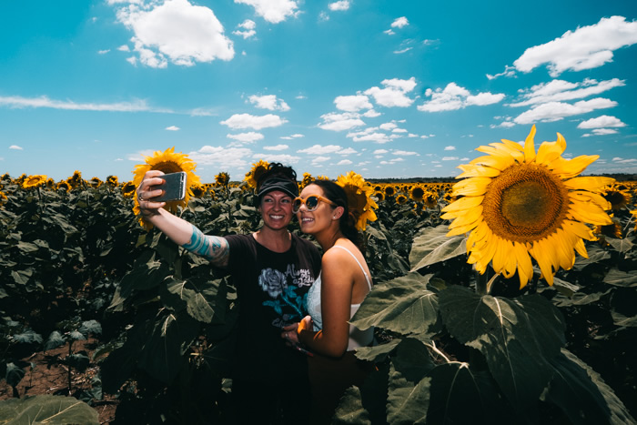 Sunflower selfie, mother daughter selfie, travel photography australial